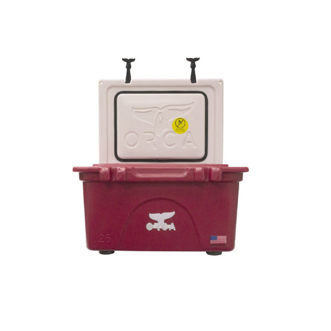 ORCA 26 Quart Cooler with White Lid and Crimson Bottom