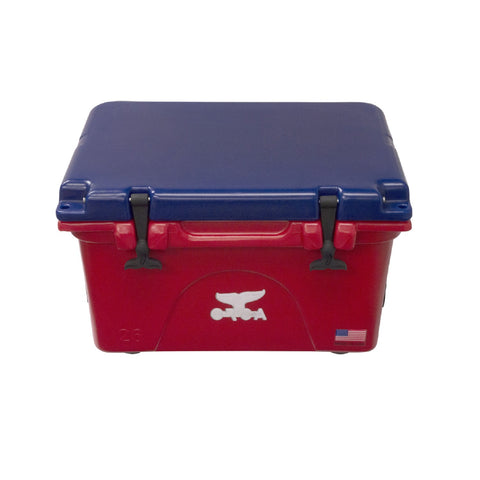 ORCA 26 Quart Blue Lid and Red Bottom Cooler