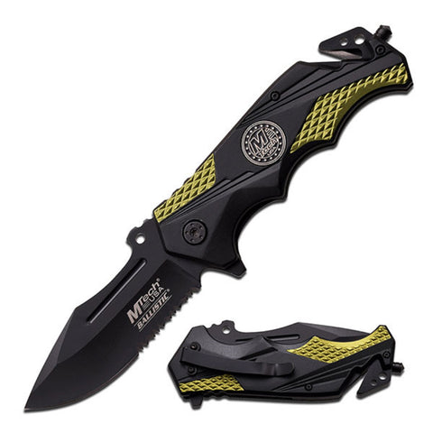M-Tech USA Spring Assisted Knife 4.75" - Blk/Grn Alum Handle