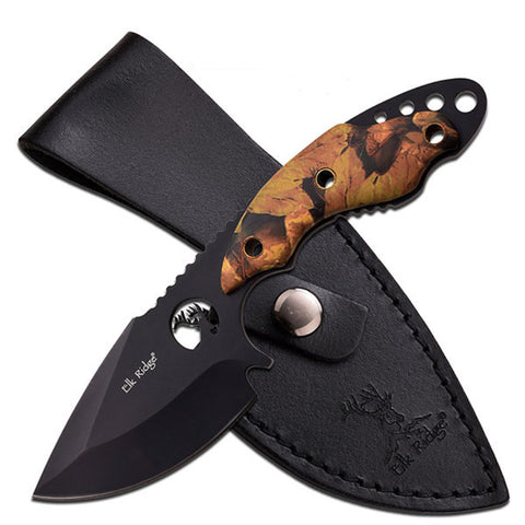 Elk Ridge Fixed Knife 7.25" -3.5" Black SS Blade-Camo Handle