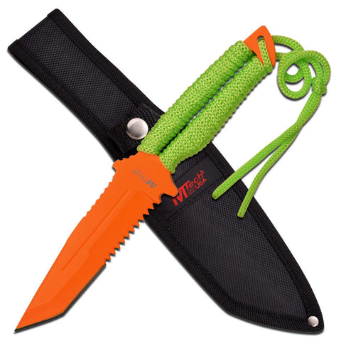 M-Tech 10.5in Orange Painted Fixed Blade Knife-Green Handle