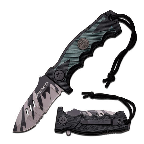 US Marines 5" Spring Assisted Folder with Urban Camo Blade