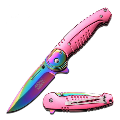 M-Tech 4.5" Rainbow Ti-Coated Blade Pink Aluminum Handle