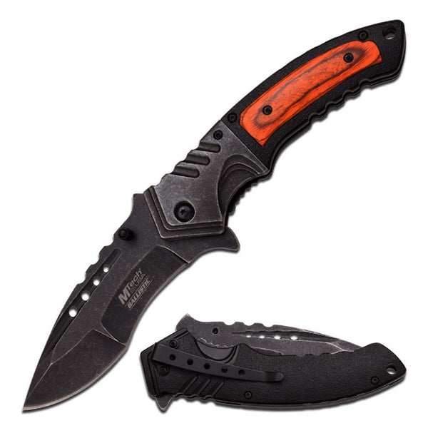 MTech Spring Assist Knife 3.7" Plain Blade Pakkawood Handle