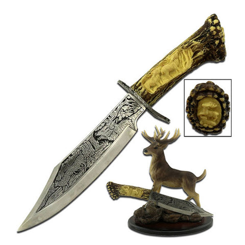 Collectible Knife 5" Blade w/Deer Resin Stand