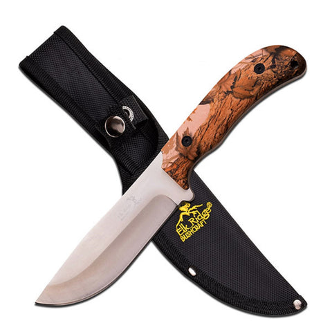 Elk Ridge Fixed Knife 10.5" w/Brn Camo Coated Handle