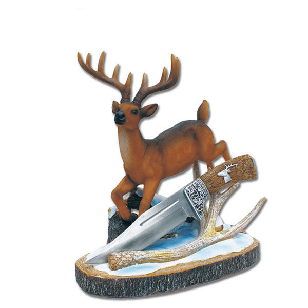Master Collection Resin Fixed Knife w/Deer Decoration Stand