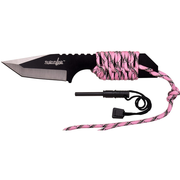 Survivor 7in Knife Two Tone Pink Paracord Hndl w/Firestarter