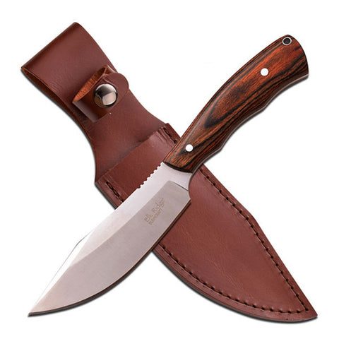 Elk Ridge Fixed Blade Knife 10.6" - Dark Brown Wood Handle