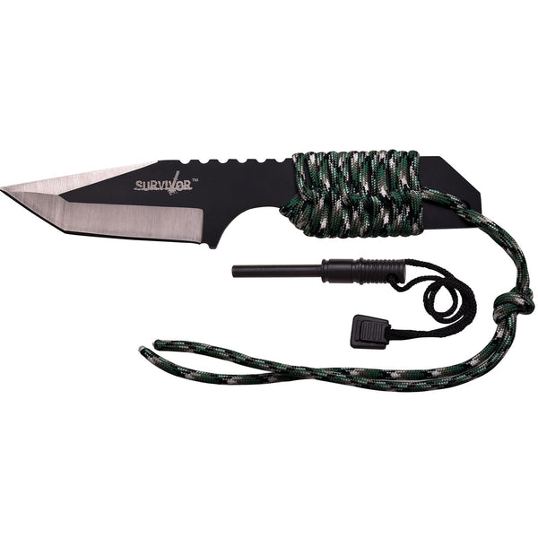 Survivor 7in Knife Two Tone Green Paracord Hndl-Fire Starter