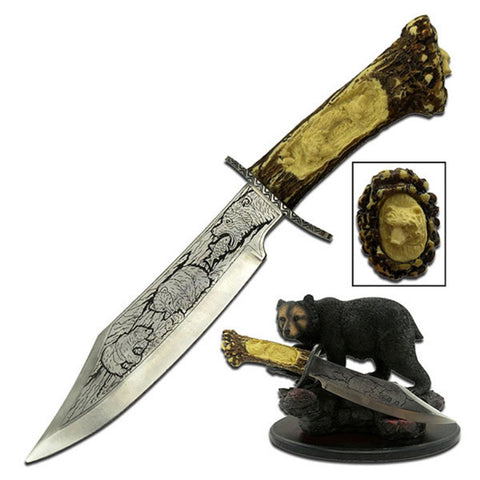 Collectible Knife 5" Blade w/Bear Resin Stand