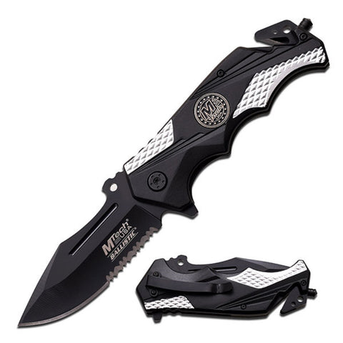 M-Tech USA Spring Assisted Knife 4.75" -Blk/Sl Alum Handle