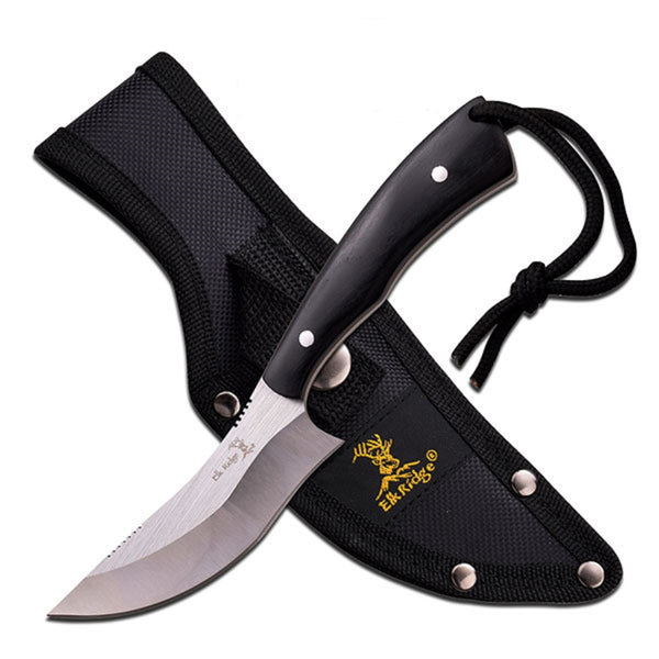 Elk Ridge Fixed Knife 7.6" - Black Wood Handle w/Sheath
