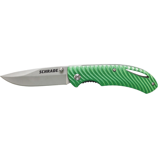 Schrade Liner Lock Folding Knife Drop Point Blade Green