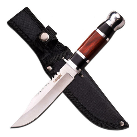 Survivor Fixed Blade Knife 6" Blade w/Wood Handle