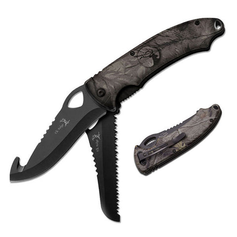 Elk Ridge Folding Knife 4.5"-7.75" Blk SS Gut Hook/Saw Blade