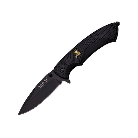 US Army Spring Assisted Knife Black Plain Blade