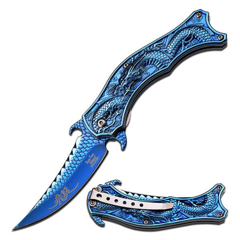 Dark Side Spring Assist Knife 3.5" Blue Mirror Finish Blade