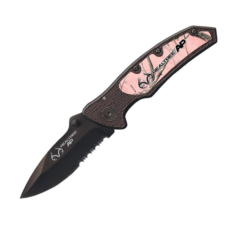 Realtree Xtra 3.75" Fldr-Blk Blade w/Alum Handle Pink Camo
