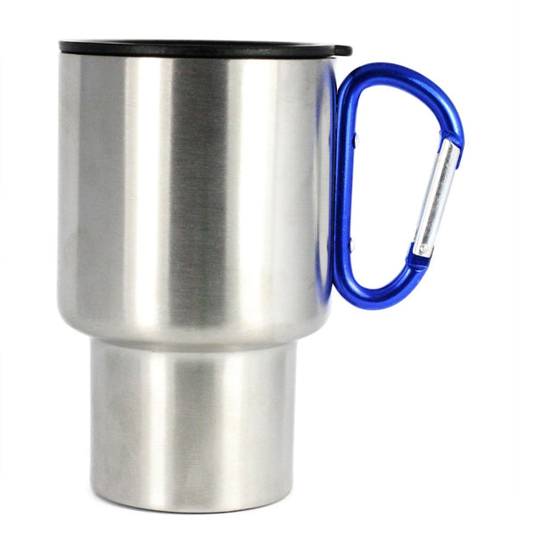 AGS Brand Stainless 14oz Carabiner Travel Mug 2Pk-Blue