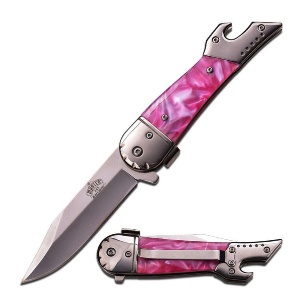 Ballistic Spring Assist Knife 3.3" Blade-Pink Inlay Handle