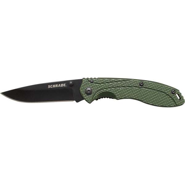 Schrade Liner Lock Folding Knife Drop Point Blade Green Hndl