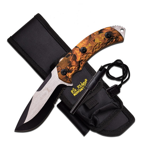 Elk Ridge Fixed Blade Knife 4.25" Blade-Jungle Camo Handle