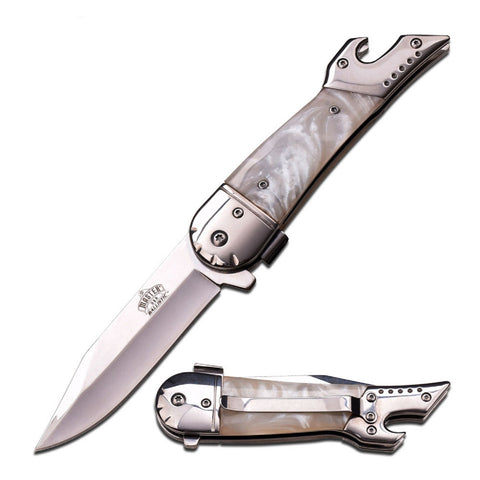 Ballistic Spring Assist Knife 3.3" Blade-White Inlay Handle
